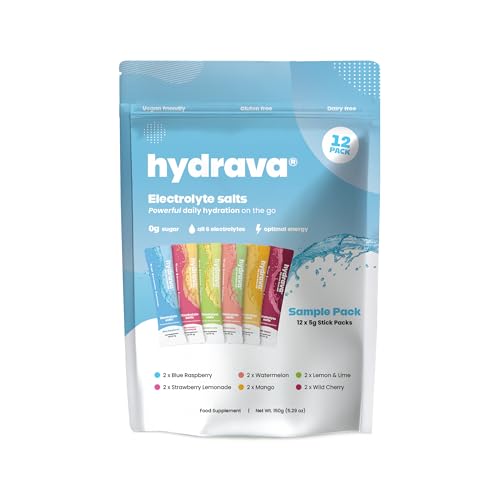 Hydrava Electrolyte Sachets | 12 Sachet Variety Pack - 6 Flavours | Sugar Free Electrolytes with Sodium Magnesium Vitamin C & More | Rehydration Powder with All Natural Flavours and Zero Sugar