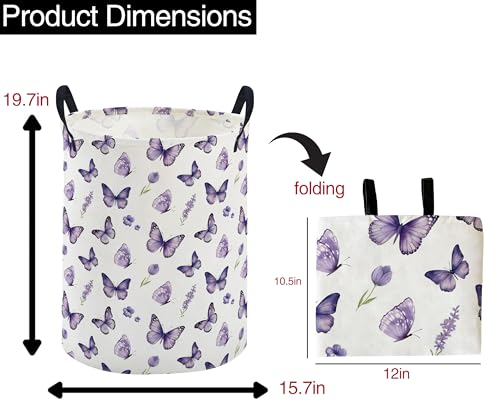 Image of ESSME Kids Laundry Basket,Butterfly Hamper Collapsible Canvas Waterproof Storage Bin for Girls, Cute Hamper,Gift Baskets(Purple butterfly)