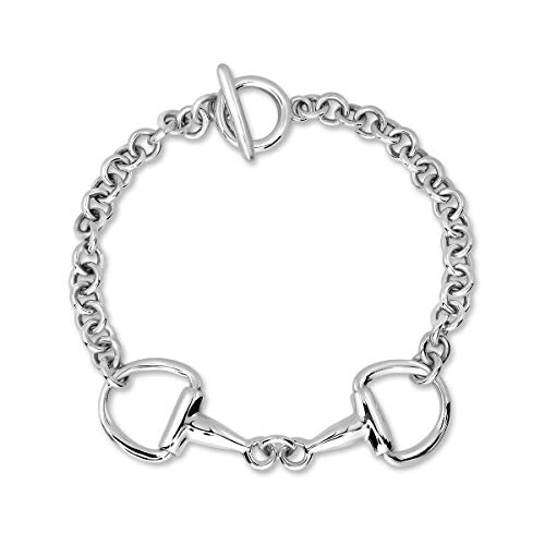 WithLoveSilver Sterling Silver Double Horse bit Equestrian Toggle Clasps Bracelet,