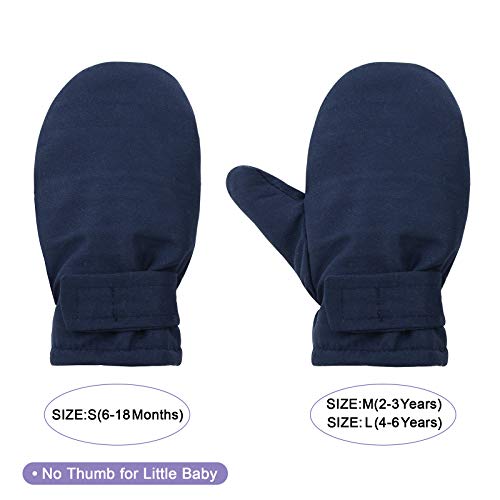 Image of Lined Fleece Toddler Mittens Kids Winter Warm Gloves Child Ski Gloves Waterproof Snow Baby Mitten for Boys Girls Navy M