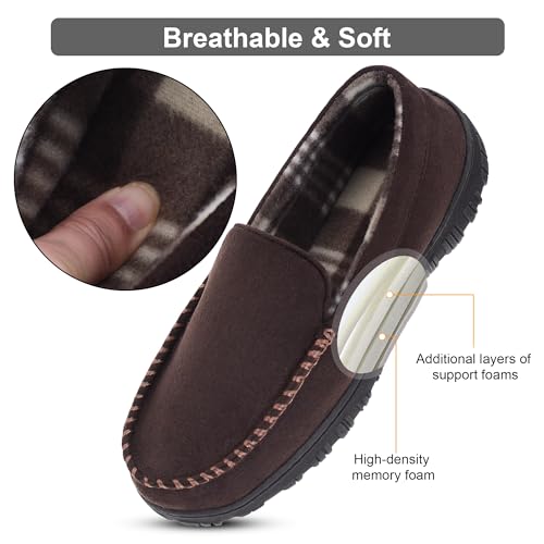 Image of Lulex Mens Moccasin Slippers Size 8-14,Memory Foam House Shoes with Rubber Indoor Outdoor Sole, Machine Washable