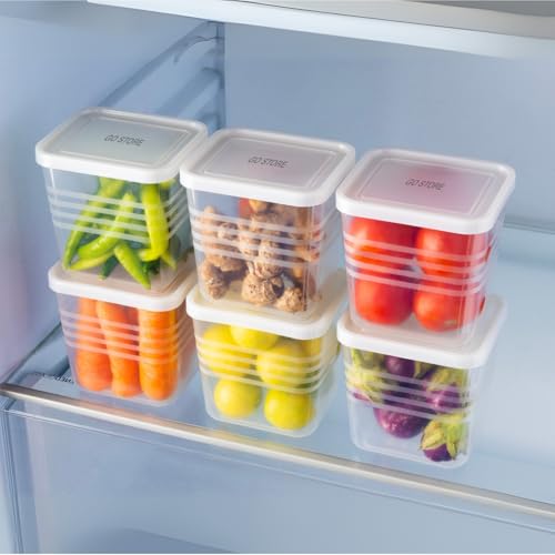 Image of GO STORE Pack of 6 Fridge Storage Boxes, Freezer & Refrigerator Organizer Containers Kitchen Storage Container Set Kitchen Accessories Items for Home Food Storage Box (800 ml)