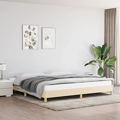 Hovothy Estructura De Cama De Tela Crema Adecuado para Colchones 200×200 cm Madera Contrachapada Patas De Apoyo Listones Robustos Muebles De Dormitorio para Niños y Adultos