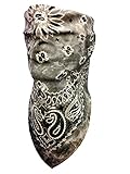 Grey Tie Dye Paisley VELCRO Adjustable Reversible Cotton Bandanna Face And Neck Cover Dust, Bug, Sun...