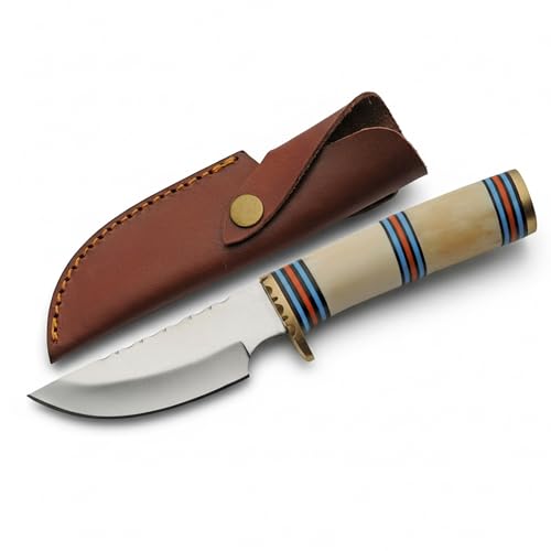 Rite Edge SZCO Full Tang Hunting Knife 8.75 Inch - Sedona Bone Camping Knife with Bone Handle, Stainless Steel Blade & Sheath - Pocket Knife for Hunting, Camping & Outdoor uses - Knives for Men