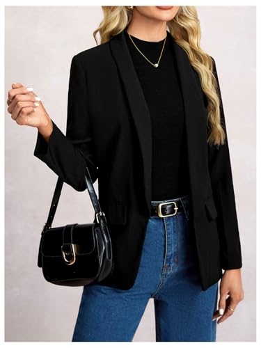 Women's Open Front Blazer Shawl Collar Long Sleeve Business Casual Jacket4