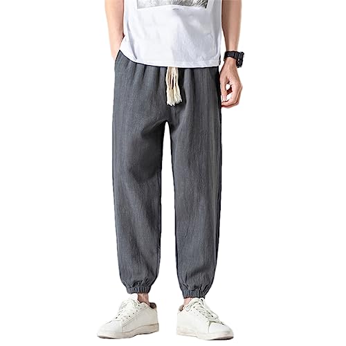 Pantalon de sport en lin homme gris vêtement détente décontracté