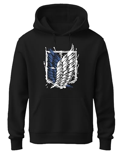 Image of Khakey Mens Cotton Hoodie | Regular Fit Sweatshirt with Hood | Attack on Titan Anime Hoodie for Men | M18 (Medium, Black)