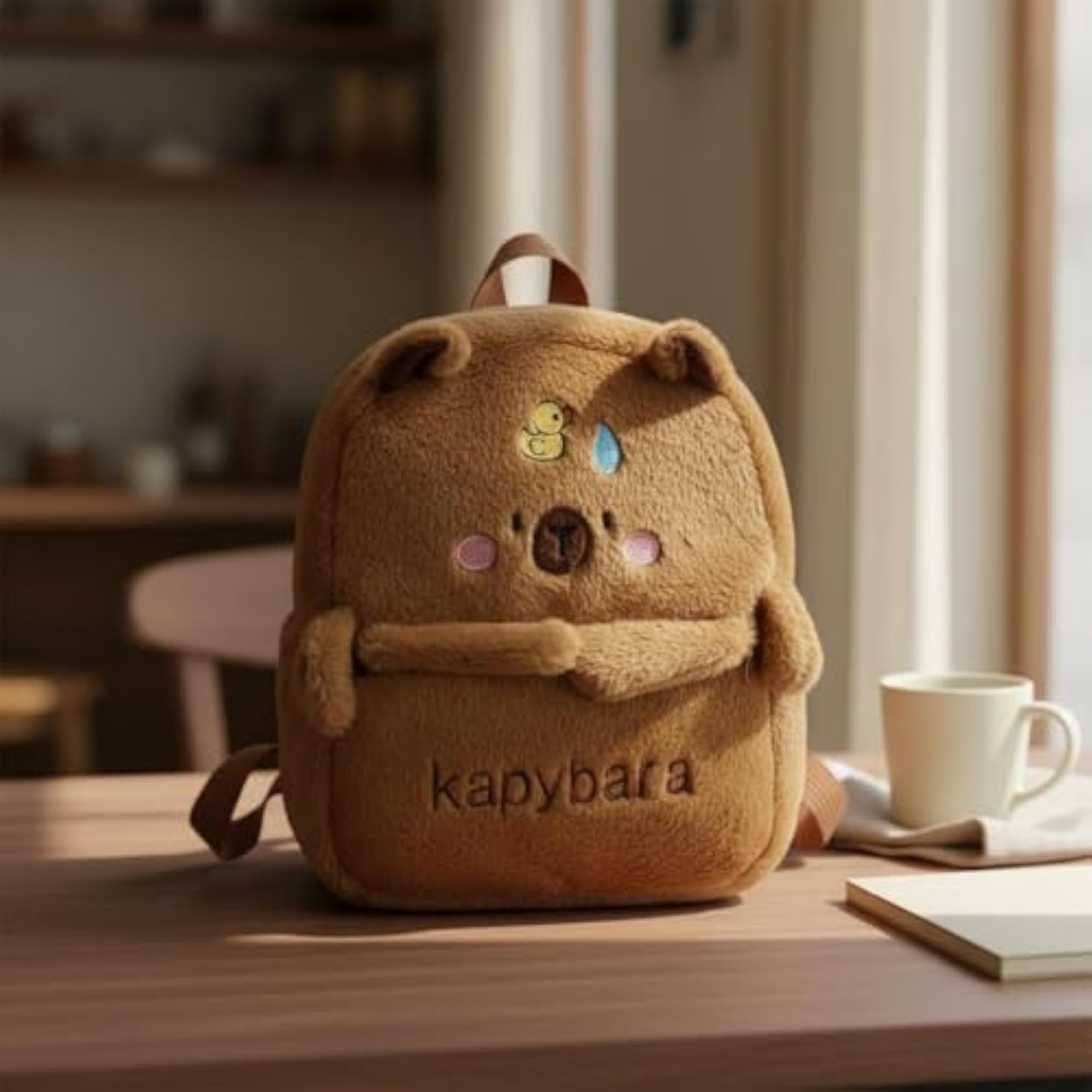 Embroidered Capybara Soft Backpack, Front Pocket