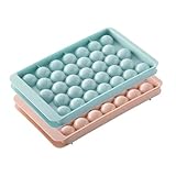 QXBABY Round Ice Cube Tray with Lid and Bin, Sphere Ice Cube Mold for Freezer, Makes 66 PCS Mini Ball Ice Cubes, Suitable for Chilling Drinks, Tea, Coffee, Cocktails, Whiskey (2 Packs)