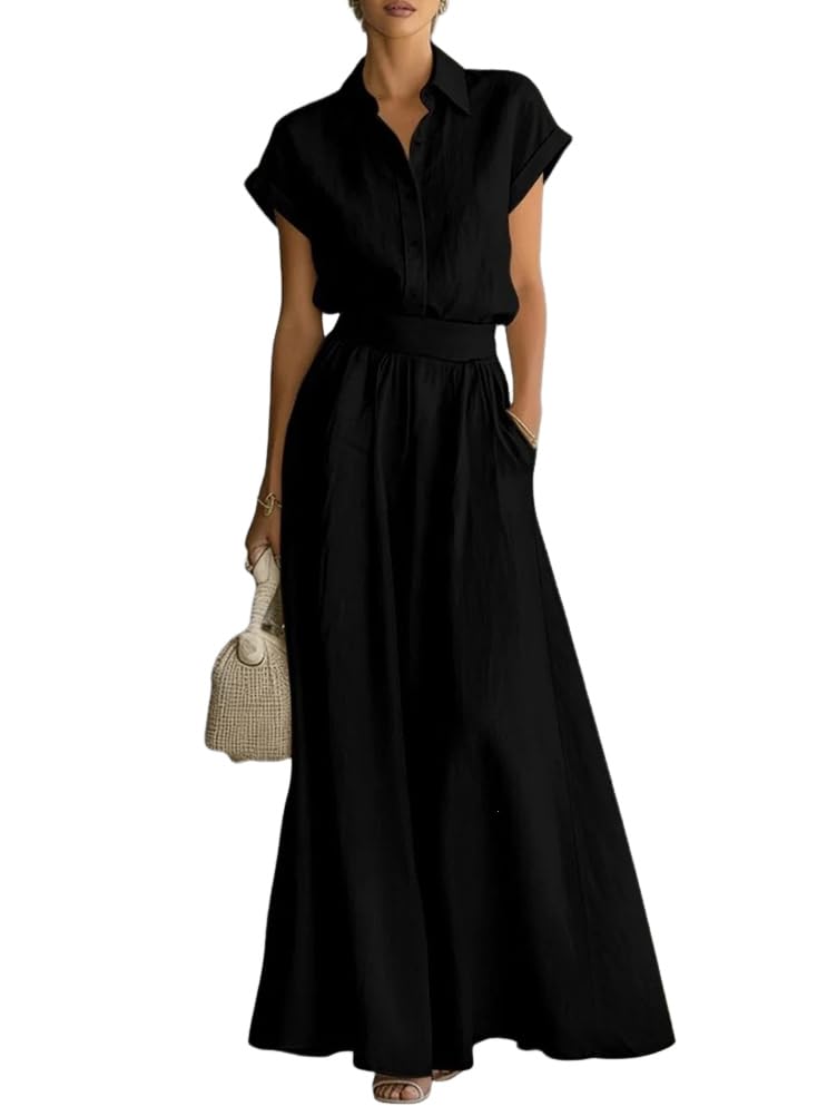 shownicer Completo Donna Lino Tuta Elegante Estiva 2 Pezzi Set Maniche Corte Blusa E Pantaloni Curvy Completo in Lino Due Pezzi Set Completi Tute