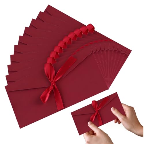 Money Envelopes for Cash Gifts,10PCS Gift Envelopes with Ribbon,Gift Card Envelopes Fit,Gift Voucher Envelopes,Personalised Gift Cards Paper Envelope for Invitations,Thanksgiving,Valentine's Day (Red)