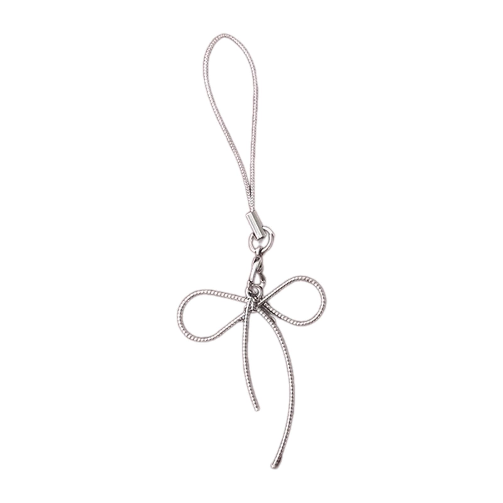 NEWFT Simple Bowknot Phone Lanyard Wrist Strap Silver Color Butterfly Bow Phone Charm