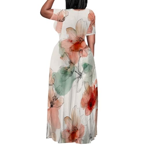 Image of PinkPatty Women's Plus Size Maxi Dresses Short Sleeve Sundress Summer T-Shirt Beach Long Dress with Pockets