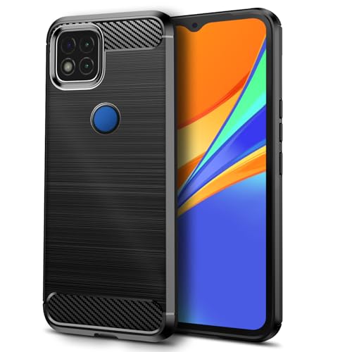 Qiinogow Cover Compatibile con Xiaomi Redmi 9C/Mi Poco C3/Poco C31/Redmi 10A, Custodia per Telefono Slim Fit con Antiurto, Anti-Graffio, Case Protettiva in Gomma TPU in Fibra di Carbonio, Nero