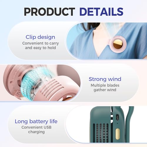 Mini ventilador con clip portátil USB multicolor para refrescarte mientras trabajas o caminas 7