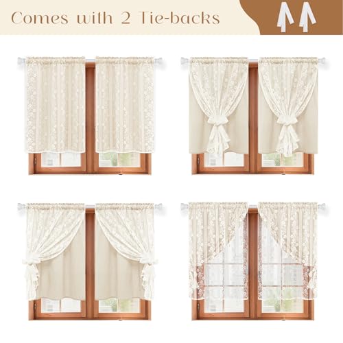 ASPMIZ Linen Kitchen Curtains 36 Inch Length, Double Layered Window Curtain 2 Panel Sets Rod Pocket Short Curtains for Kitchen, Farmhouse Window Treatment Tiers for Bathroom, Cafe, Beige by ASPMIZ - Image 4