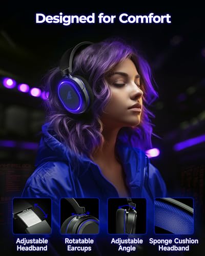 Image of Wireless Gaming Headset, 7.1 Surround Sound, 2.4GHz USB Gaming Headphones with Bluetooth 5.4, 100H Battery, ENC Noise Canceling Mic, RGB Light, Wireless Headset for PC PS5 PS4 Mac Switch (Black-Blue)