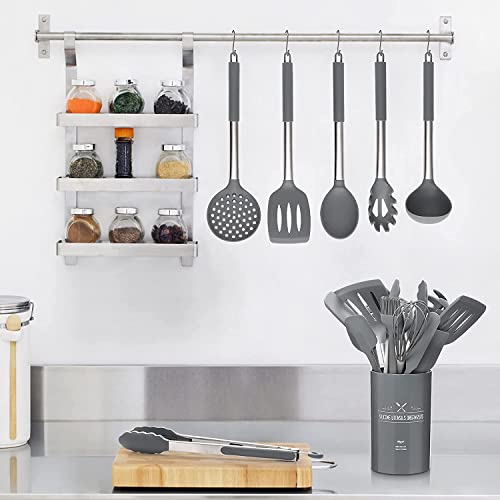 Silikon-Küchenutensilien-Set, 15-teilig, hitzebeständiges Küchenhelfer-Set mit hochwertigen Edelstahlgriffen zum Kochen und Backen… – Ansicht 4