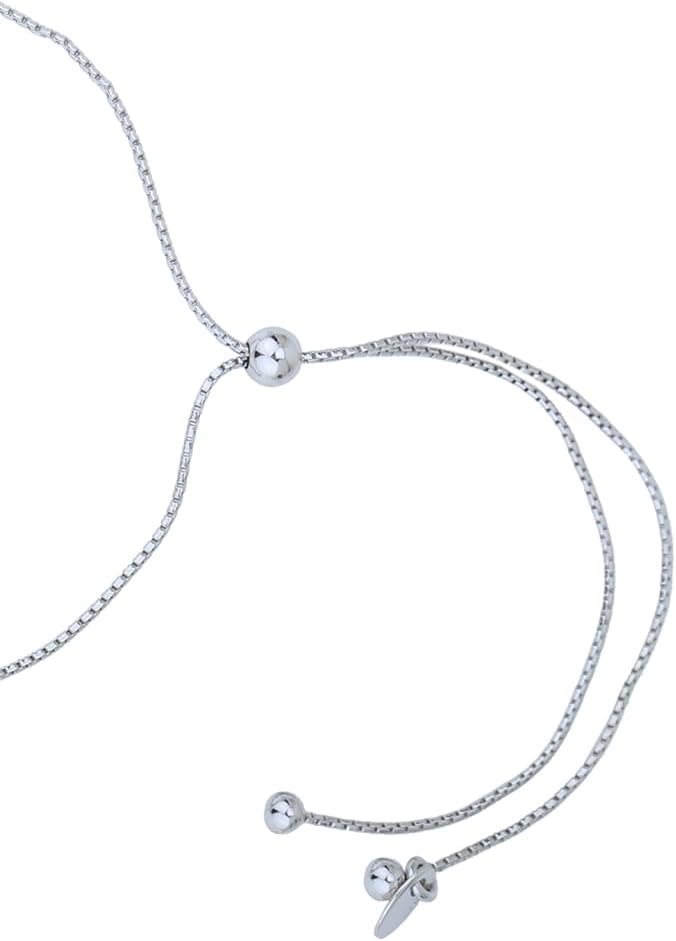 Vanbelle Sterling Silver Jewelry - Rhodium Plated with 925 Stamp - Double Layered Beaded Chain Adjustable Bracelet - Elegant Handcrafted for Women