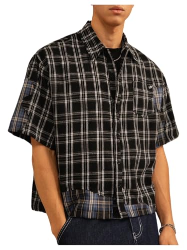 Amazon.com: GORGLITTER Men's Striped Boxy Copped Shirt