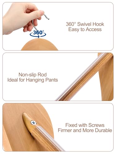 HOUSE DAY Kleiderbügel Holz Breit Natur 6X rutschfest Kleiderbügel Stabil Jackbügel Anzugbügel Holzbügel, Breite Schultern rutschfeste Hosenstangen Drehbare Haken