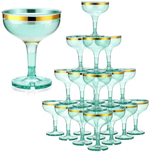 Zopeal 50 Pcs Plastic Disposable Glass, Gold Rim, Sage Green