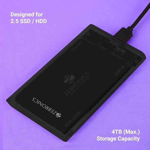 Image of Zebronics 2.5 inch SSD /HDD Enclosure, Max. 4TB Storage, Upto 5Gbps Transfer Speed, Tool-Free Slide Design, USB to Micro B Connector, Windows, Mac, Linux Support, Translucent Case (CSH102)