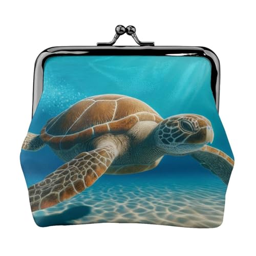Pu Leather Buckle Coin Purse Turtle-Swimming-Sea Girls Kiss-Lock Change Purse Wallets