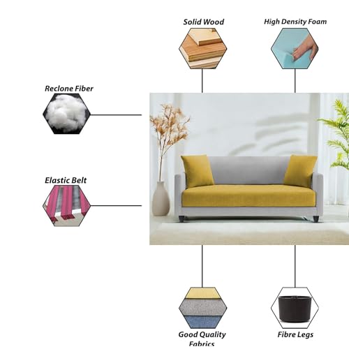 Image of Casaliving Dominic 2 Seater Sofa Set for Living Room (Yellow Grey Fabric) Premium Fabric Sofa