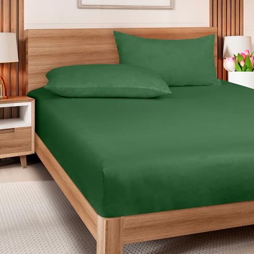 Image of ROYALE LINENS 300 Thread Count 100% Long Staple Combed Cotton Fitted Sheet Full - Super Soft Deep Pocket Bottom Sheet - Fitted Sheets Only - Elastic Sheets (Full, Hunter Green)