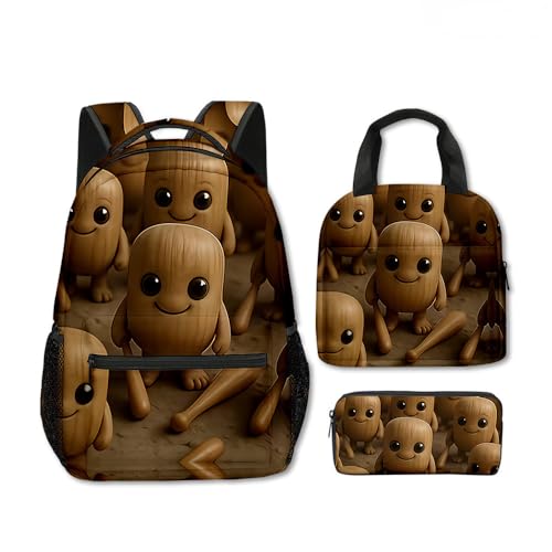 Szara Boys Tungtungtung Backpack Lunch Bag Pencil Case 3PCS Set Kids Tung 3D Figure Printed Backpack (C17,3pcs)