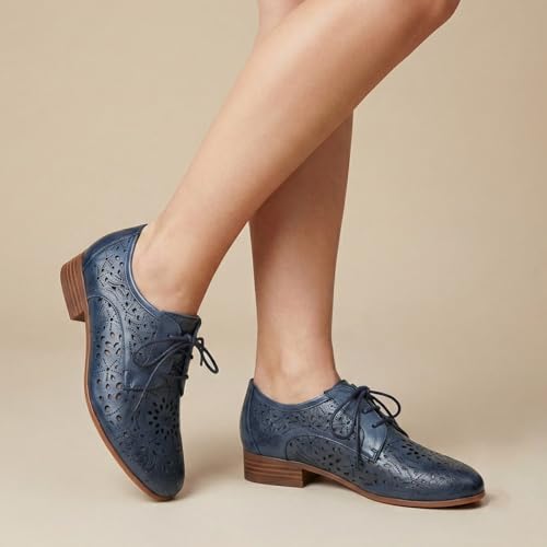 Image of Mona flying Women's Leather Perforated Lace-up Oxfords Brogue Derby Shoes
