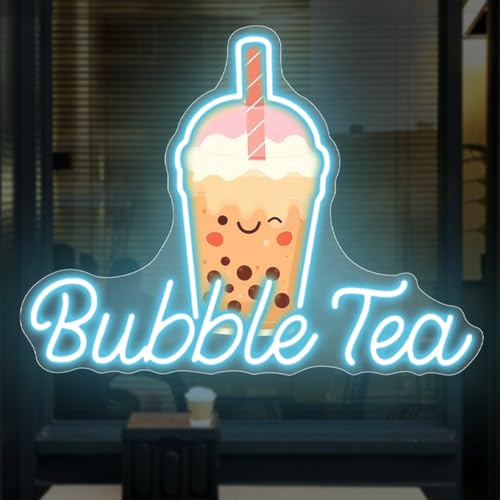 Image of Bubble Tea Neon Sign, Boba Tea Milk Tea LED Neon Light Drinks Coffee Bar Shop Wall Decor Art Personalized Restaurant Welcome, Coffee Dessert Shop Bubble Boba Tea Party Office Bedroom,Ice Blue