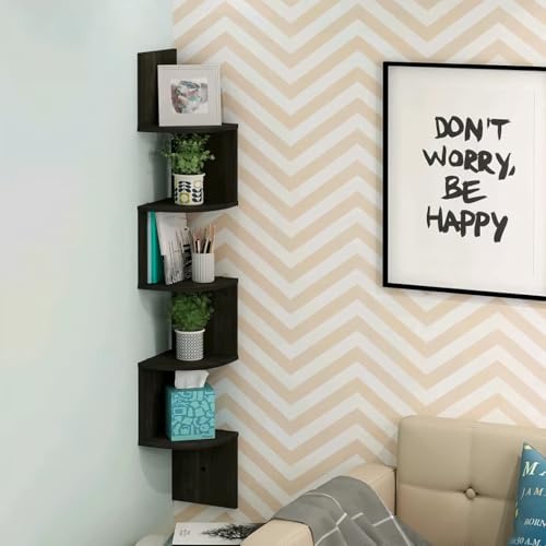 Image of OXMIC Corner Wall Mount Display Shelf, Corner Shelf for Living Room Decor, 5-Tier Floating Design, 17x17x108 cm, Decorative Storage for Home Office
