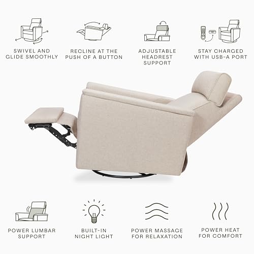 Image of Namesake Willa Deluxe Power Recliner Glider, Performance Beach Eco-Weave | GREENGUARD Certified Recliner w / 270 Swivel - Built-in USB Charging Port w / Heat & Massage - Water & Stain Resistant Fabric