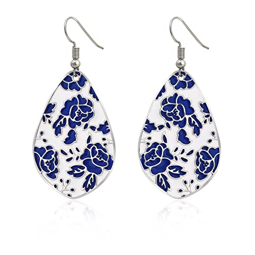 Bohemian Drop Earrings for Women Lightweight Floral Pattern Epoxy Resin Tie Dye Elegant Teardrop Dangles Earrings for Women Colorful Flower Pattern Statement Earrings