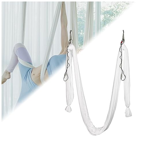 Kojem 6.56 Yards Aerial Silk Fabric Yoga Swing Kit For Fitness Yoga Inversions Flexibility Core Strength White