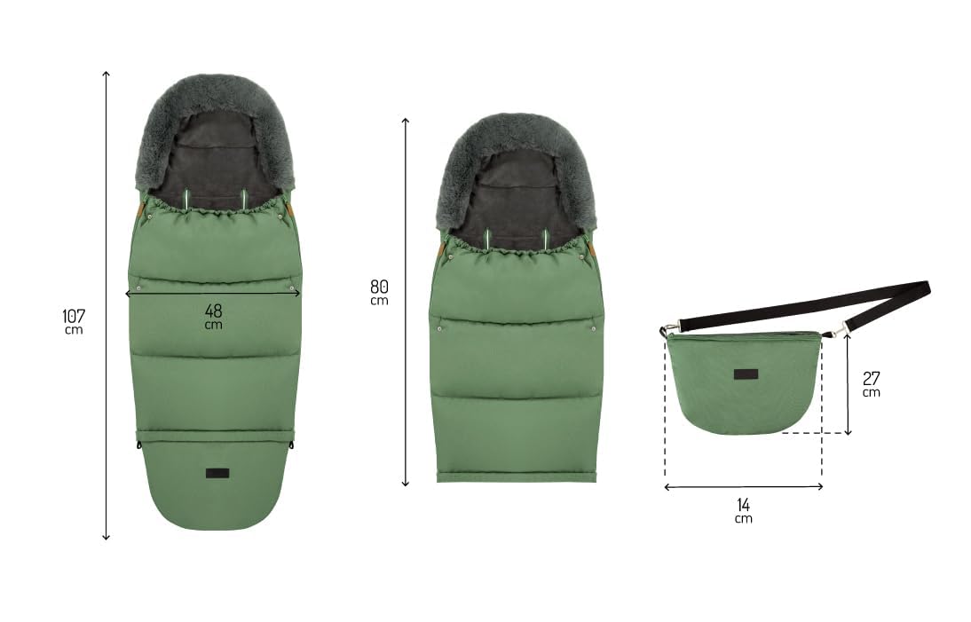 Saco de dormir MoMi 2 en 1 para silla de paseo, trineo o silla de coche, con capucha, acabado de pelo y reposapiés extraíble; cremallera en ambos lados, orificios para cinturón, impermeable