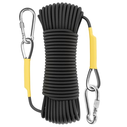 X XBEN Outdoor Climbing Rope Rock Climbing Rope, Escape Rope Climbing Equipment Fire Rescue Parachute Rope (32 Foot) - Black
