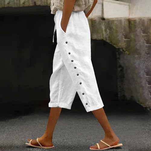 Capri Pants for Women with Pockets Casual Summer High Waist Linen Capris Lightweight Straight Leg Cropped Trousers2