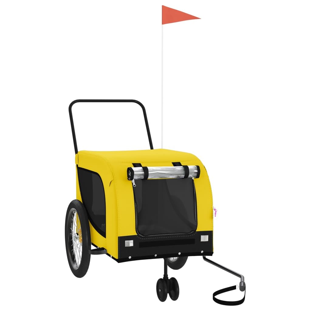 vidaXL Pet Bike Trailer, Pet Cart Carrier for Small Dogs, Pet Bike Trailer with Flag, Dog Bicycle Wagon, Yellow and Black Oxford Fabric and Iron