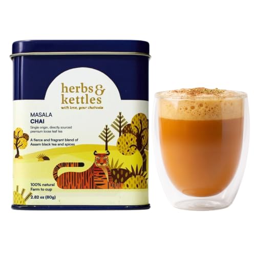 Herbs &amp; Kettles Chai - Masala | Authentic Indian Chai Tea with Assam Black Tea, Ginger, Cardamom, Cinnamon, Cloves &amp; Black Pepper | Loose Leaf | Makes 16-20 Servings | Premium Gourmet Tea Gift