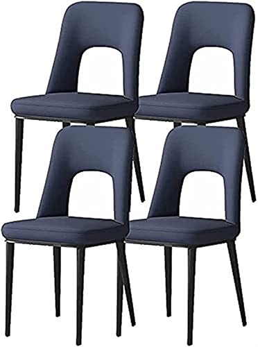 SJIALEN Modern Set of 4 Dining Chairs, Upholstered Leisure Office Side Chairs Carbon Steel Legs Faux Matte Leather Kitchen Chairs Kitchen Chair (Color : Blue, Size : 40x48x85cm)