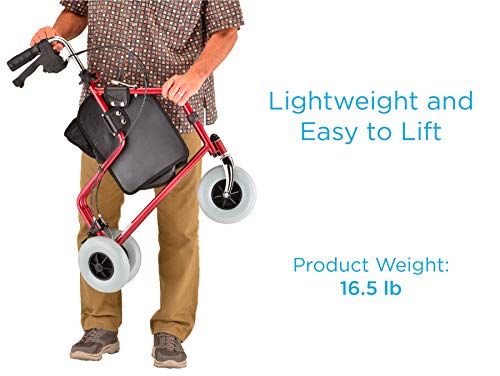 Nova Traveler 3 Wheel Rollator Walker, All Terrain 8” Wheels, Includes Bag, Basket And Tray, Red #TOP1