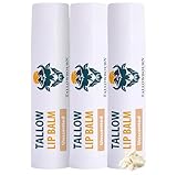 Tallowbourn Moisturizing Tallow Lip Balm – Grass-Fed Beef Tallow with Organic Coconut Oil, Beeswax, and Vitamin E – Unscented Lip Balm Set – Travel Essential - 3-Pack