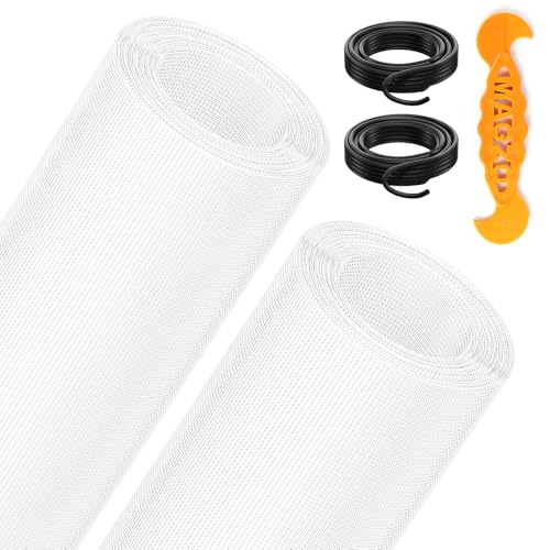 2PACK MAGZO Window&Door Screen Replacement Kit, 48''W x 99''L, with Retaining Spline (Total 65.6 FT) and Press-in Installation Tool, Scratch-Proof Polyester, Screening Roll Repair for DIY/Porch, White