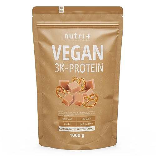 Proteína en Polvo Pretzel y Caramelo Salado 1kg - Desarrollo de Masa Muscular - Proteínas Veganas Sin Lactosa ni Suero - 3k Vegan Protein Blend - Nutri + 1000g Batido