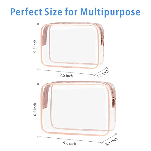 Packism Clear Makeup Bags, 2 Pack Tsa Approved Toiletry Bag With Handle, Travel Clear Quart Size Clear Cosmetic Bag, Rose Pink #TOP2
