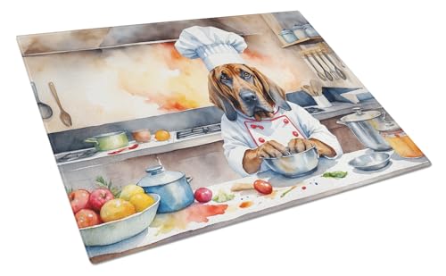 Caroline's Treasures DAC6210LCB Bloodhound The Chef Glass Cutting Board Decorative Tempered Glass Kitchen Cutting and Serving Board Large Size Chopping Board